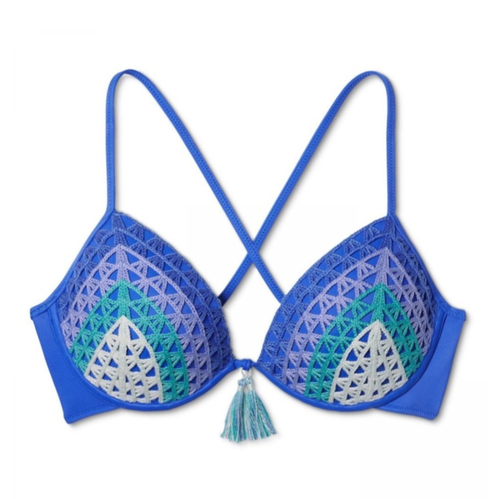 Shade & Shore Blue Crochet Push-Up Bikini Top
